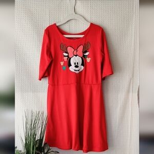 Disney Minnie Mouse Girls  Holiday Christmas Red 3/4 Sleeve dress Size 6-6X